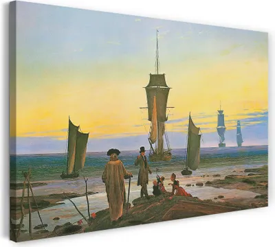 Produktbild von Leinwandbild (100x70cm): Caspar David Friedrich - Die Lebensstufen, echter Holz-Keilrahmen inkl. Aufhänger, handgefertigt in Deutschland