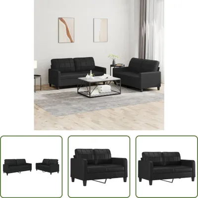 Produktbild von The Living Store 2-tlg. Sofagarnitur mit Kissen Schwarz Kunstleder