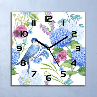 Produktbild von Wanduhr Echt-Glas-Küchenuhr Vögel und Blumen Quarz Lautlos 30x30 Deko Bilder