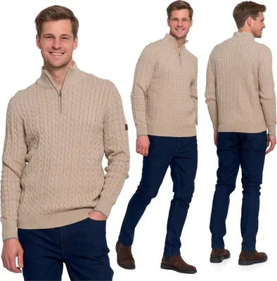 Imagen del producto de Jersey de hombre – Jersey elegante, talla XXL – Jersey de punto color beige – Cuello medio