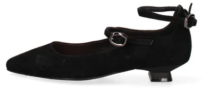 Immagine prodotto di Scarpa da donna con tacco basso, in pelle scamosciata nera, con cinturini alla caviglia