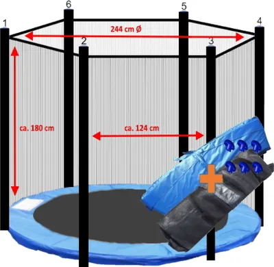 Produktbild von walexo Trampolin Randabdeckung + Sicherheitsnetz für 6 Stangensystem ( 244 cm Ø, Blau/Schwarz )
