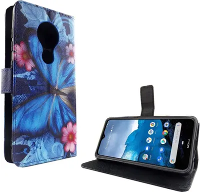 Produktbild von Nokia 6.2 Tasche Handy Hülle Schutz-Cover Flip-Case mit Kartenfach Blauer Schmetterling