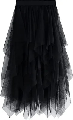 Produktbild von ASKSA Damen Midi Tuellrock Lang Tuell Petticoat Unterrock High Waist A-Linie Knielang Faschingskostueme Rock fuer Halloween Fasching Karneval Party,Schwarz,XL