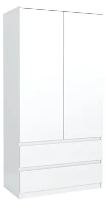 Obrázok produktu pre Skriňa do spálne s 2 zásuvkami, 2 dvierkami a 5 priehradkami, biela, 90,2 x 50 x 180,5 cm