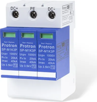 Produktbild von Protron DC Überspannungsschutz 1000V SPD Überspannungsableiter Blitzschutz T2 für Solar PV Photovoltaikanlagen - SP-T2A3P 3-polig
