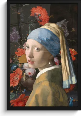 Produktbild von MuchoWow® MuchoWow® Gerahmtes Poster Das Mädchen mit dem Perlenohrring - Johannes Vermeer - Blumen 40x60 cm - Poster mit zchwarzem Bilderrahmen - Papierdruck - Wandbilder