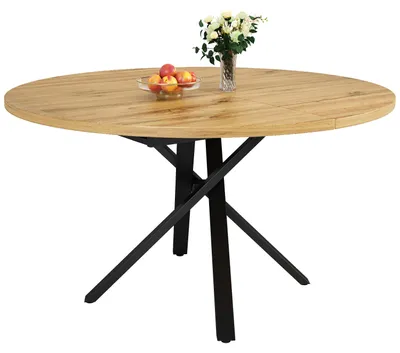 Produktbild von MODFU Ausziehsbarer Esstisch mit X-Metallgestell Oval Tisch 100-140cm Holzoptik Wohnzimmertisch mit Verstellbare Füße Natur
