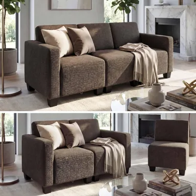 Zdjęcie produktu dla Modułowa sofa 3-osobowa Lyon, tkanina/tkanina ~ brązowy