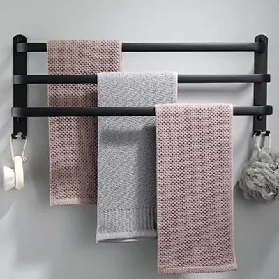 Produktbild von PolkaHome® Handtuchhalter Wandmontage - 80 cm Schwarz, 3 Stangen