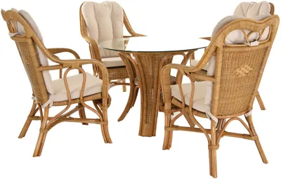 Produktbild von KRINES HOME Rattan Wintergartenset "Harrison" Wintergarten Garnitur Natur Rattanset Rattangruppe Rattanmöbel Honig Dunkel