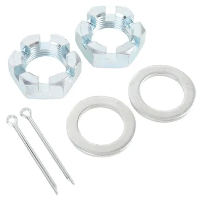 Image de Lot de 2 kits d'écrous pour essieu de remorque comprenant des écrous d'essieu de 1 pouce, des rondelles de 1 pouce et des goupilles fendues de 2,2 pouces de long, galvanisés pour essieu de 1 pouce, couleur argent