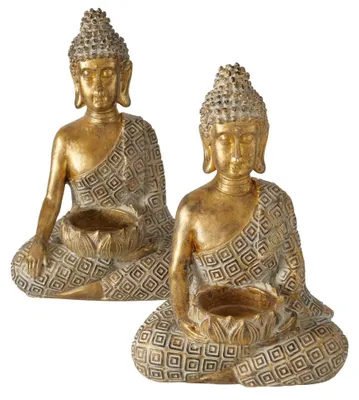 Immagine prodotto di Set da 2 portacandeline, Buddha, oro, H 21 cm