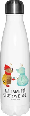 Produktbild von Mr. & Mrs. Panda Trinkflasche Nachtfalter Schneemann - Weiß - Geschenk, Weihnachtsgruß, Wasserflasche, Weihnachten, Getränkeflasche, trinkflaschen, Thermosflasche, Schnee