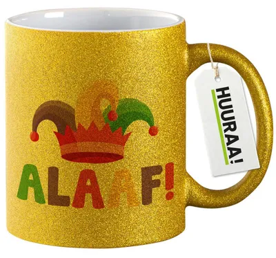 Produktbild von Huuraa Glitzertasse Alaaf Narrenkappe 330ml Gold Keramik Kaffeebecher Geschenkidee