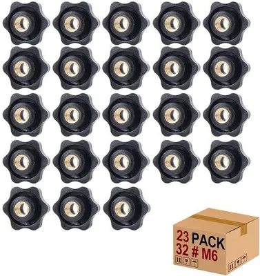 Productafbeelding van Set van 23 M6 x 32 mm borgmoeren met sterkop, knop en doorgaatgat, geschikt voor machines en bevestigingen