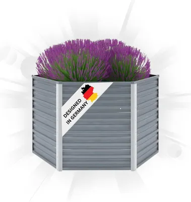 Produktbild von DELUKE® 6-eckiges Hochbeet für Garten NOA Grau | 129x129x45cm | Verzinkter Stahl | Wetterfest | Gartenbeet Kräuterbeet Blumenbeet Beet hoch Frühbeet für Garten Gemüsebeet