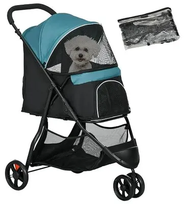 Imagen del producto de Carrito para perros y gatos 2 en 1, plegable, para mascotas de hasta 10 kg, color verde oscuro