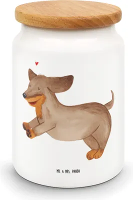 Produktbild von Mr. & Mrs. Panda Kaffeedose Hund Dackel - Weiß - Geschenk, Herz, Vorratsbehälter, Hunde, Keksdose, Sprüche, Dachshund, leckerlidose, Dose, behälter