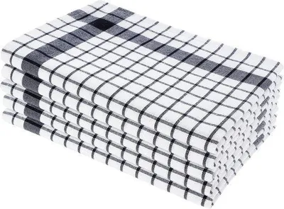 Productafbeelding van Unyqoos® Set van 5 theedoeken, 100% katoen, 210 g/m² – pluizige, absorberende keukentextiel met ophangoog, premium kwaliteit en gemakkelijk in onderhoud, zwart