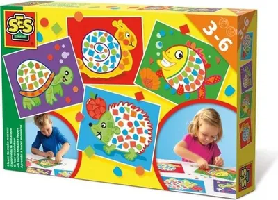 Produktbild von Mosaik für Kinder, SES Creative, Selbstklebende Schaumstoffformen, 4 Vorbedruckte Karten, Kreatives Hobby, 3+ Jahre