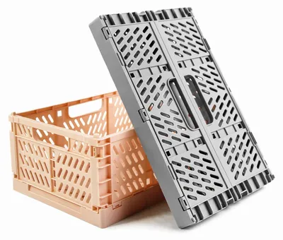 Image de Lot de 2 paniers de rangement pliables en plastique - Boîtes de rangement robustes pour la cuisine et la chambre