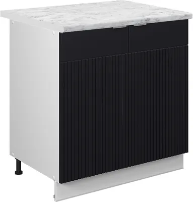 Produktbild von Küchenunterschrank Vicco Fame-Line Schwarz gestreift/Weiß 80 cm Arbeitsplatte Marmor, Model 50743