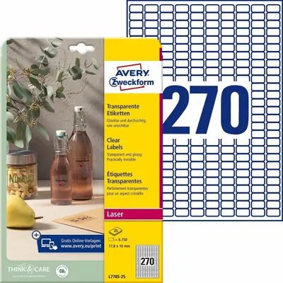 Image de AVERY Zweckform Étiquettes transparentes 17,8 x 10 mm 6.750 étiquettes sur 25 feuilles