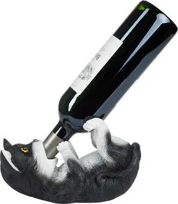 Produktbild von BRUBAKER Weinflaschenhalter durstige Katze - Flaschenhalter Besoffene Tiere - Flaschenständer lustig - Kätzchen Deko Figur Handbemalt Barzubehör für Weinbar - Witzige Dekoration - Wein Geschenk
