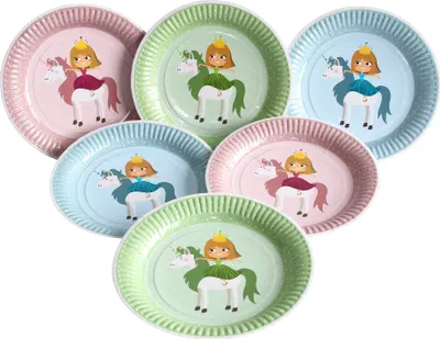 Immagine prodotto di Piatto festa principessa unicorno decorazione festa di compleanno per bambini 6 pezzi colorati 23 cm -