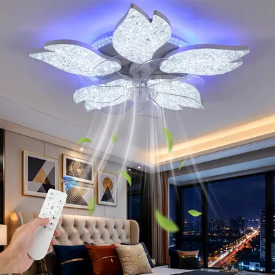 Produktbild von Leise Deckenventilator Kristall Deckenleuchte mit RGB Hintergrundlicht, 6 Geschwindigkeiten Ventilator, Deckenlampe mit RGB Farbwechsel Lampe