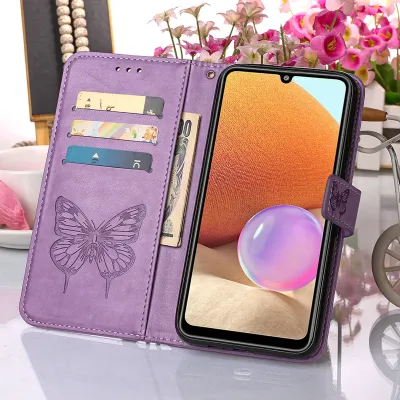 Obrázek produktu pro Galaxy A32 4G Pouzdro, Motýlí Reliéf Flip Kožené Pouzdro s Kapsami na Karty a Stojánkem pro Samsung Galaxy A32 4G Fialový