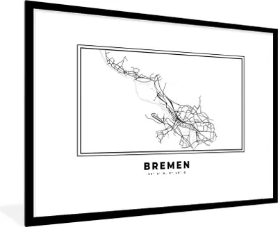 Produktbild von MuchoWow® Gerahmtes Poster Stadtplan - Bremen - Schwarz und weiß - Karte 90x60 cm - Poster mit Schwarzem Bilderrahmen Wandposter Rahmen Foto Bilder - Wanddekoration - Fotos