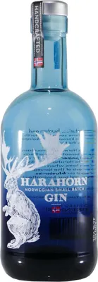 A bottle of Harahorn Norwegian Small Batch Gin.