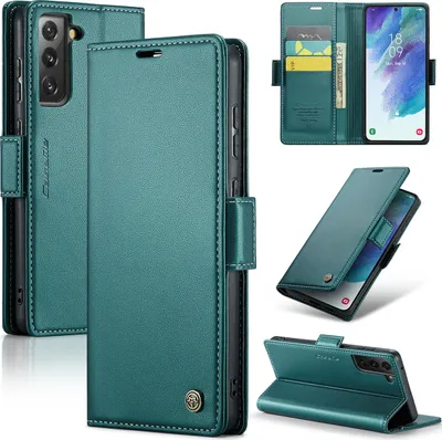 Produktbild von Galaxy S21 FE 5G Hülle, Leder Brieftasche Kartenfach Schutzhülle mit Standfunktion für Samsung Galaxy S21 FE 5G Grün