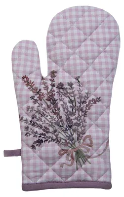 Zdjęcie produktu dla Clayre & Eef rękawica kuchenna 18x30 cm fioletowa biała bawełna lawendowa