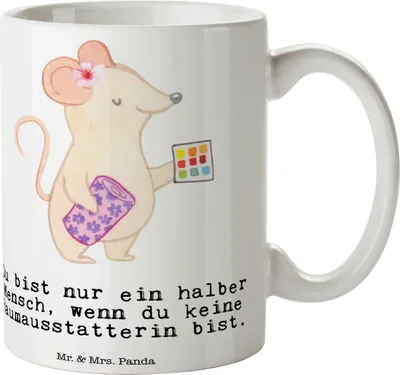 Produktbild von Mr. & Mrs. Panda Kaffeetasse Raumausstatterin Herz - Weiß - Geschenk, Teetasse, Tasse mit Spruch, Kaffeebecher, Geschenktasse, Keramiktasse, Pott