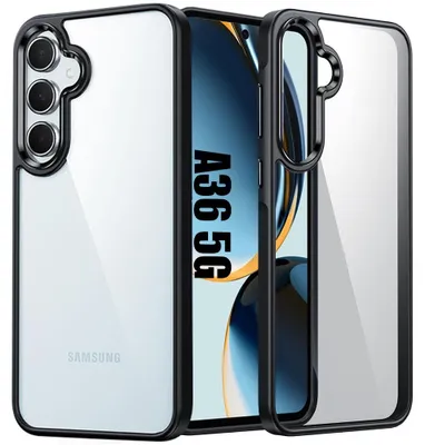 Image de Coque pour Samsung Galaxy A36 5G, Protection Antichoc Silicone Noir avec Dos Transparent en PC