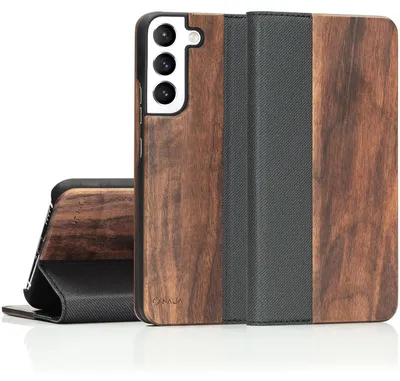 Produktbild von NALIA Echt-Holz Flipcase für Samsung Galaxy S22 Plus, Natur Holzhülle mit Standfunktion & Kartenfach - Walnuss