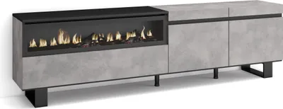 Image de COZY Meuble TV, Banc Télé, 200x35x57cm, Pour les TV jusqu'à 80", Cheminée électrique, Ciment