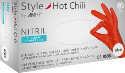 Immagine prodotto di STYLE HOT CHILI, guanto da esplorazione in nitrile, senza polvere, rosso, taglia M | scatola (100 pezzi)