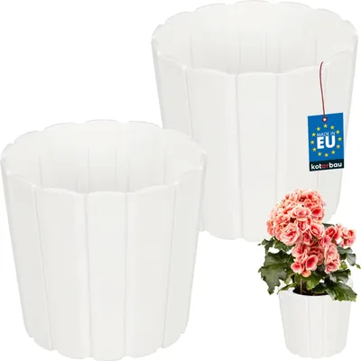Image de KOTARBAU® Set de 2 pots de fleurs Pot de plantes ⌀ 17 cm H : 15 cm Blanc Plastique Pot de plantes pour plantes d'intérieur Pots de fleurs Grand extérieur Cache-pot Balcon Décoratif