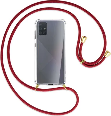 Produktbild von Handykette Backcover-Schutzhülle mit Band (Metall goldfarben) für Samsung Galaxy A71 (A715) - dunkelrot