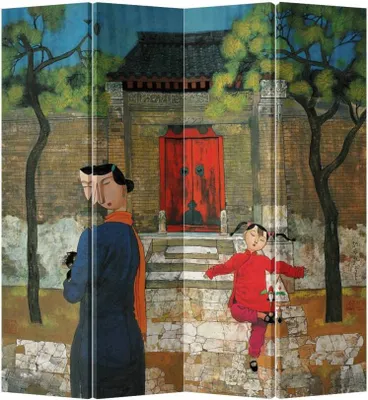 Produktbild von Fine Asianliving Paravent Raumteiler Spanische Wand Trennwand Room Divider Raumtrenner Sichtschutz Japanisch Orientalisch Chinesisch L160xH180cm Bedruckte Canvas Doppelseitig Asiatisch