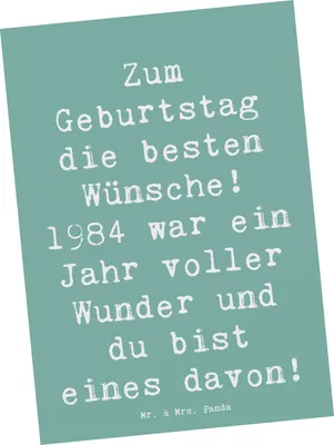 Produktbild von Mr. & Mrs. Panda Postkarte Spruch 1984 Geburtstag - Meeresbrise - Geschenk, Jahrgang, Jahre voller Wunder, Postkarten, Fotokarte, Erinnerungen, Glückwunsch, Ansichtskarte