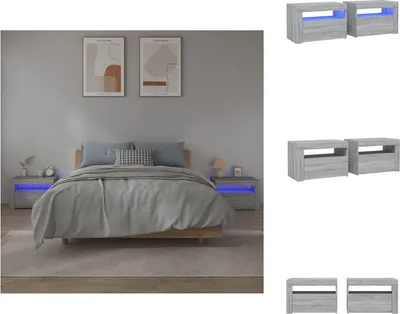 Immagine prodotto di vidaXL Comodini 2 pezzi con LED Grigio Sonoma 60x35x40 cm - Comodini