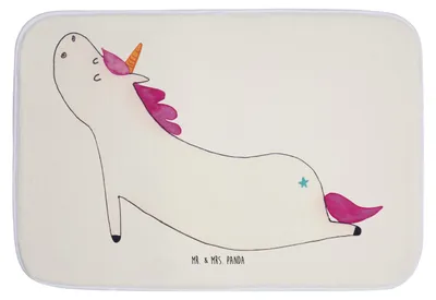 Produktbild von Mr. & Mrs. Panda Badezimmerteppich Einhorn Yoga - Weiß - Geschenk, fußmatte bad, Yogamatte, Badematte, Sport, Einhörner, Badvorleger, Namaste, duschmatte, Unicorn