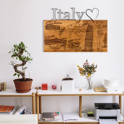 Produktbild von Wallity, Dekorativer Wandaccessoire aus Holz, 58 x 41 cm, Schwarz und Walnuss | 100% Metall (1,2 mm) und 100% Holzrahmen (3 cm) | Stilvolles Design für jedes Zuhause.