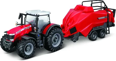 Image de Bburago 1:50 Tracteur agricole Massey Ferguson 8740S + Presse à balles Lifter Rood