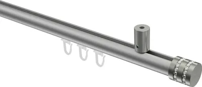 Produktbild von Interdeco Innenlaufstange / Gardinenstange mit Innenlauf Silbergrau / Edelstahl-Optik, Typ Sonius Estana (Glitzerkappe) Deckenmontage, 20 mm Ø 1-läufig, 220 cm
